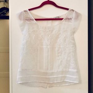 American Eagle Sheer, Boxy Top with Button Up Back